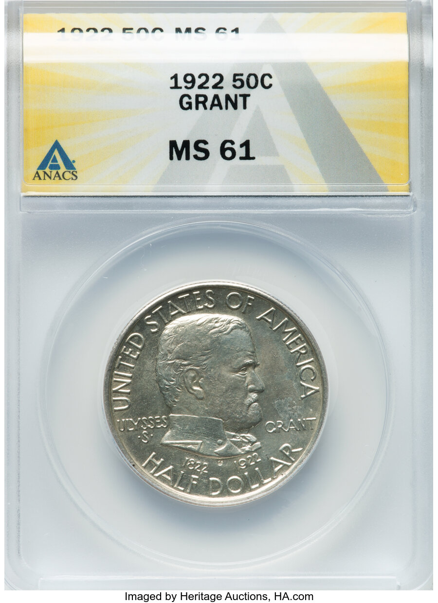 1922 50C Grant No Star MS61 ANACS. Mintage 67,405. ...