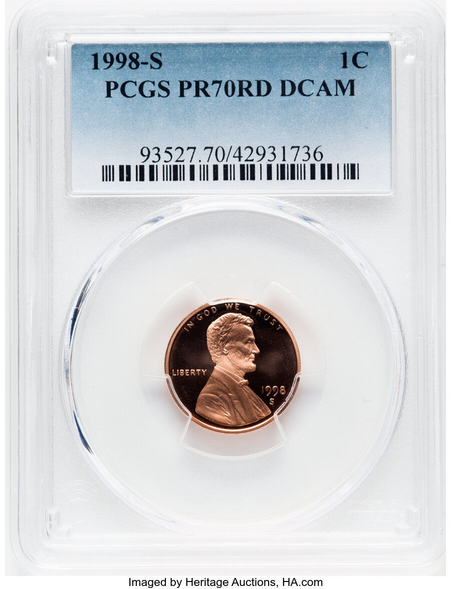 1998-S 1C PR70 Deep Cameo Red PCGS. PCGS Population: (732). NGC Census: (433)....