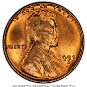 image for: 1953-D/D 1C FS-501 MS66+ Red PCGS. (FS-021.73). PCGS Population: (17/3 and 1/0+). NGC Census: (0/0 and 0/0+). MS66. ...