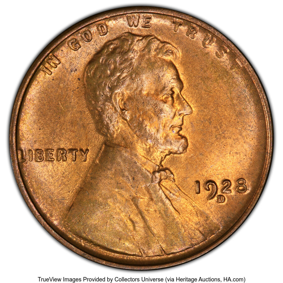 1928-D 1C MS65 Red PCGS. PCGS Population: (106/22 and 12/2+). NGC Census: (33/6 and 0/0+). CDN: $1,000 Whsle. Bid for NGC/P...