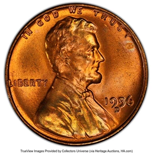 image for: 1956-D/D 1C RPM FS-508 MS66 Red PCGS. PCGS Population: (18/2 and 1/0+). NGC Census: (23/1 and 0/0+). MS66....