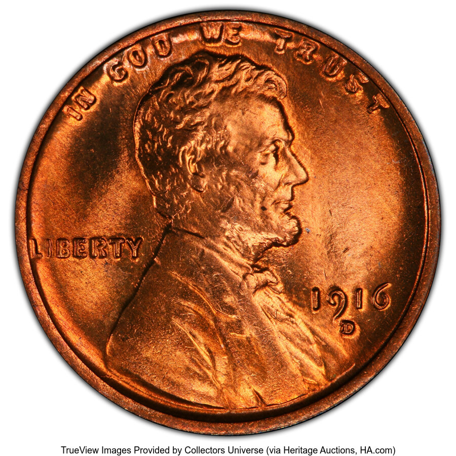 1916-D 1C MS66 Red PCGS. Despite a large mintage of nearly 36 million pieces, the 1916-D Lincoln cent is an elusive issue a...