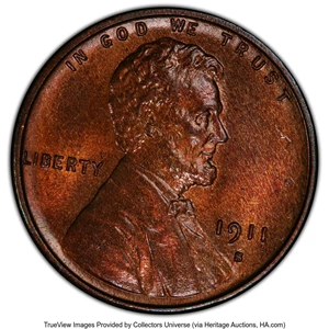 image for: 1911-S 1C MS66 Red and Brown PCGS. From a smallish mintage of just over 4 million pieces, the 1911-S Lincoln cent is a cond...