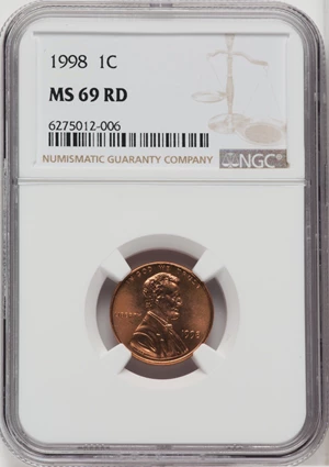 image for: 1998 1C MS69 Red NGC. NGC Census: (22/0). PCGS Population: (9/0). ...