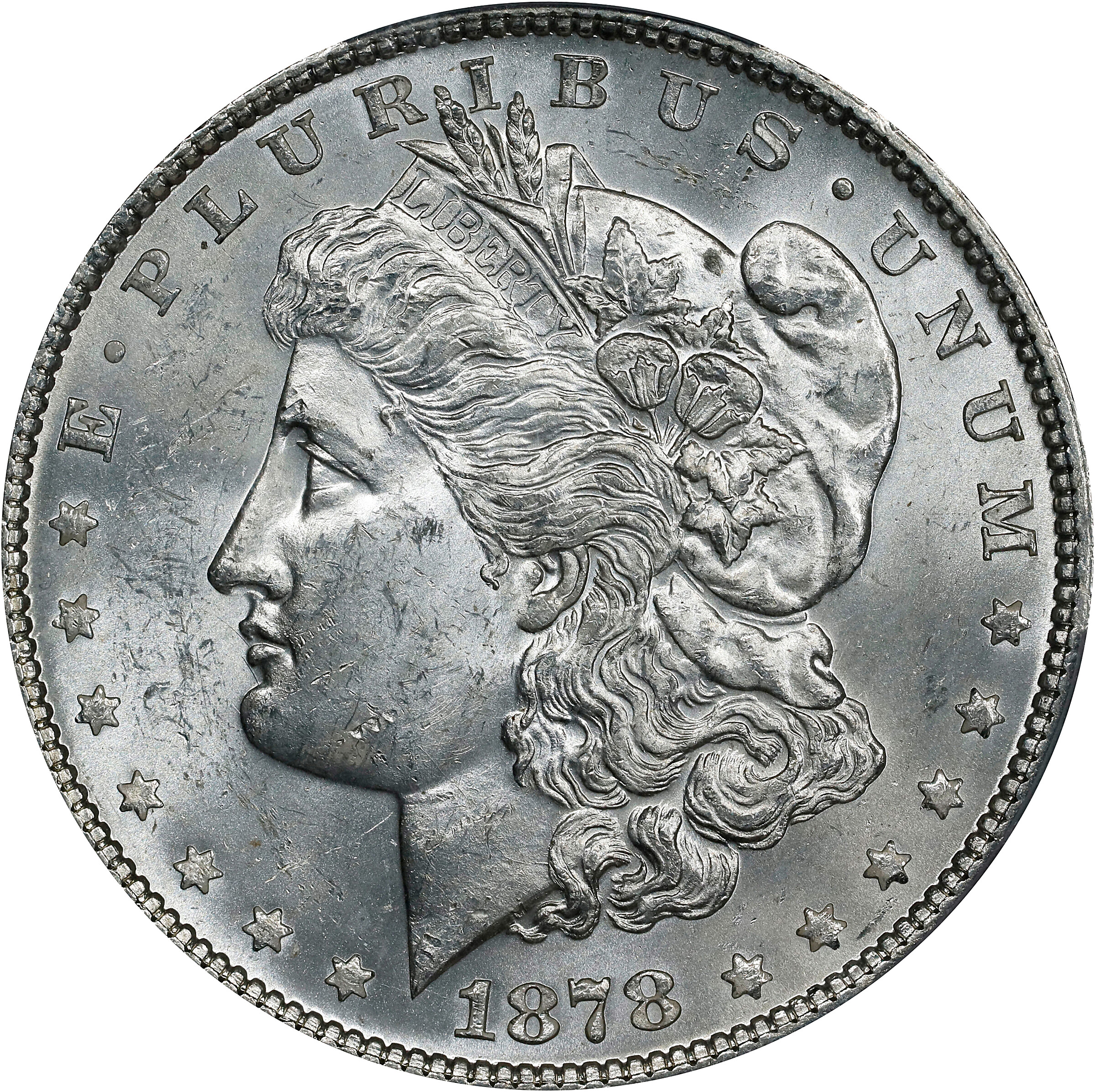 1878 Morgan Silver Dollar. 7/8 Tailfeathers. VAM-41. Top 100 Variety. Strong. MS-63 (PCGS).