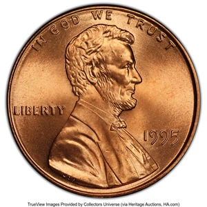 image for: 1995 1C MS69 Red PCGS. Fully struck with beautifully bright color, splendid cartwheel luster, and mark-free surfaces. A few...