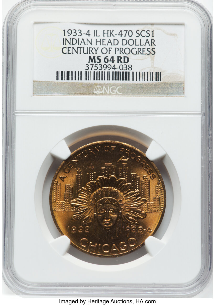 image for: 1933-4 SC$1 Century of Progress Exposition, Indian Head Dollar, HK-470, R.3, MS64 Red NGC. Chicago, IL....