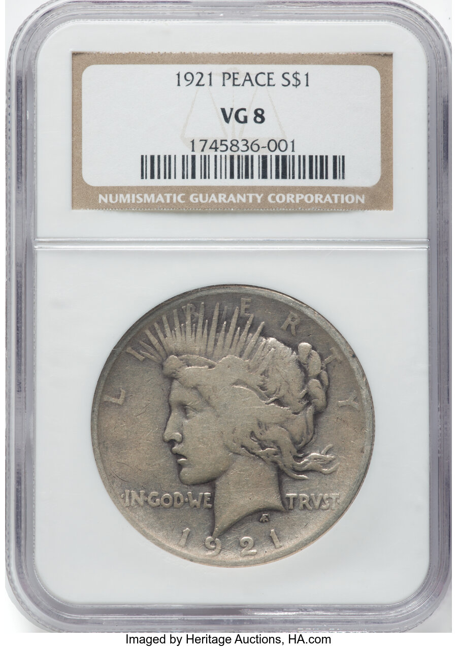 1921 $1 VG8 NGC. NGC Census: (48/18720). PCGS Population: (77/22187). CDN: $110 Whsle. Bid for NGC/PCGS VG8 . Mintage 1,006...