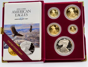 image for: 1995-W 10th Anniversary American Proof Gold and Silver Eagle 5 Coin Set