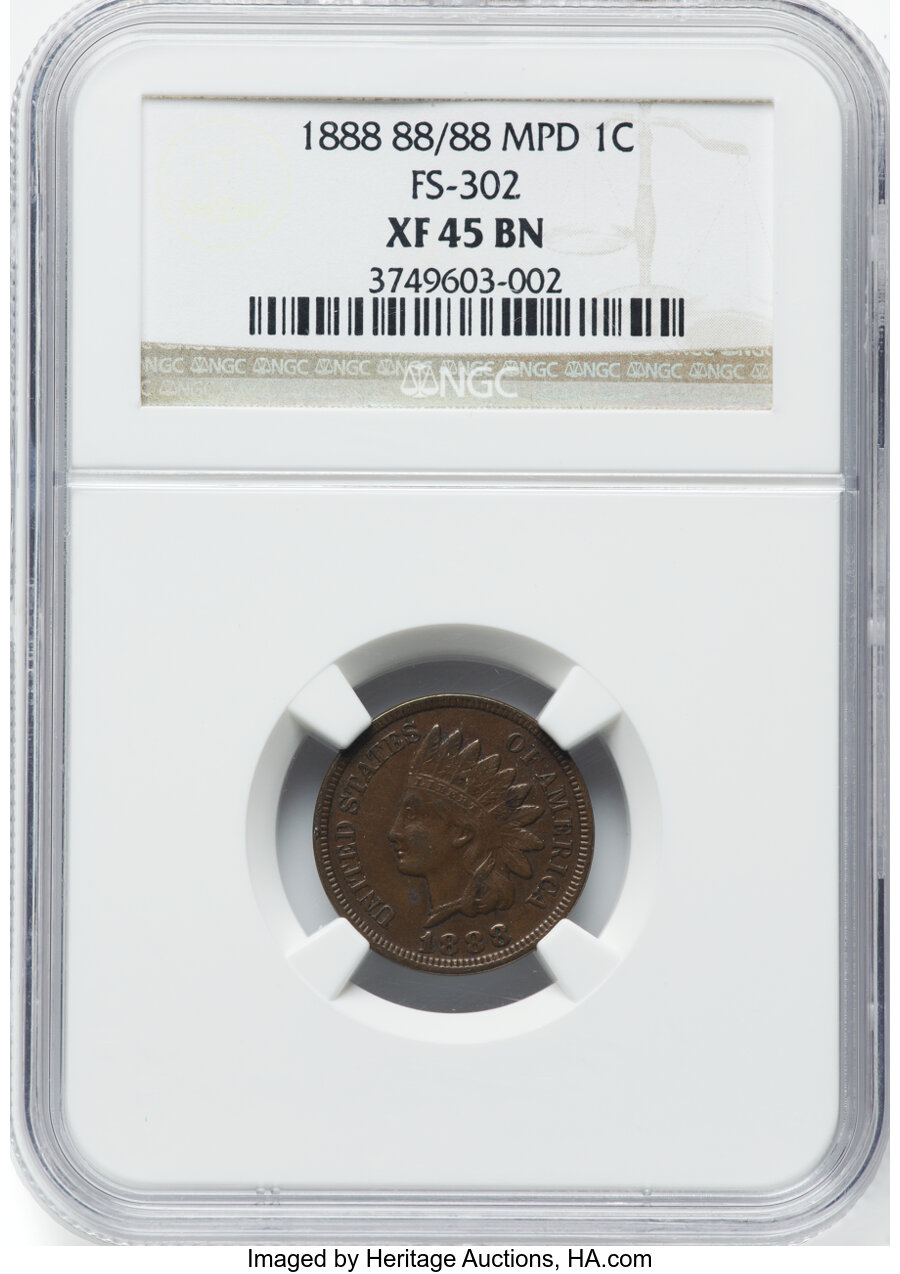 1888 1c Repunched Date, FS-302, S-2 MS BN