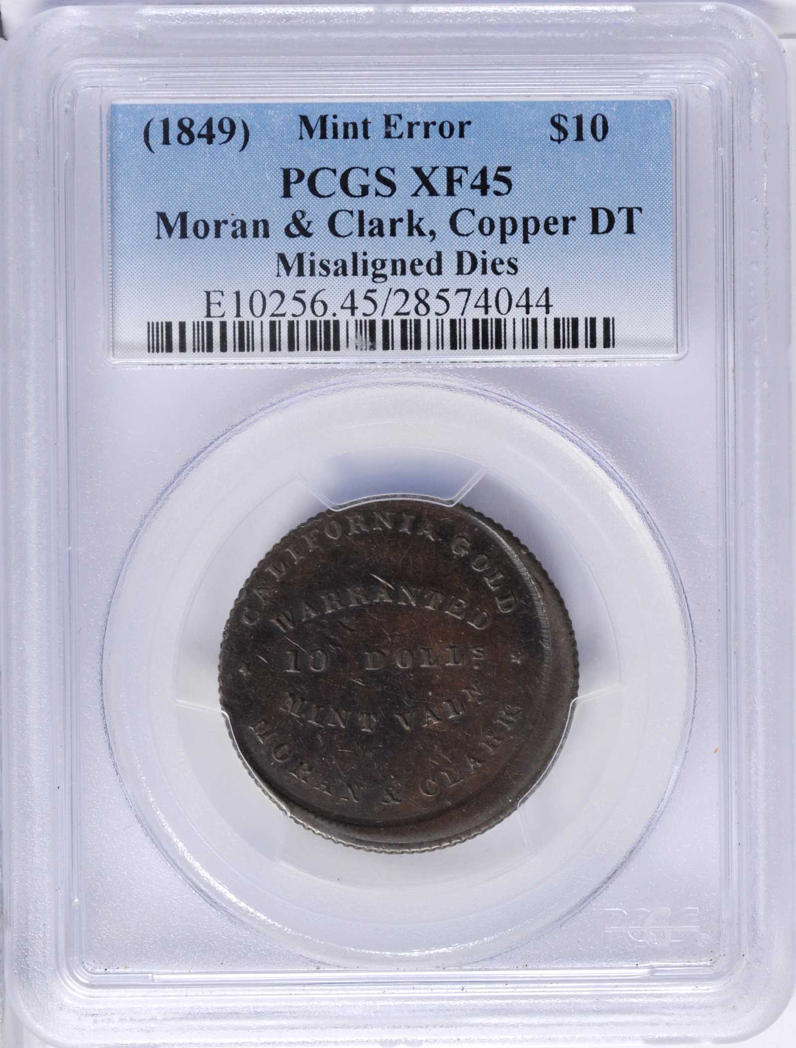 (1849) DT$10 Moran & Clark, Copper Die Trial MS BN thumbnail 9