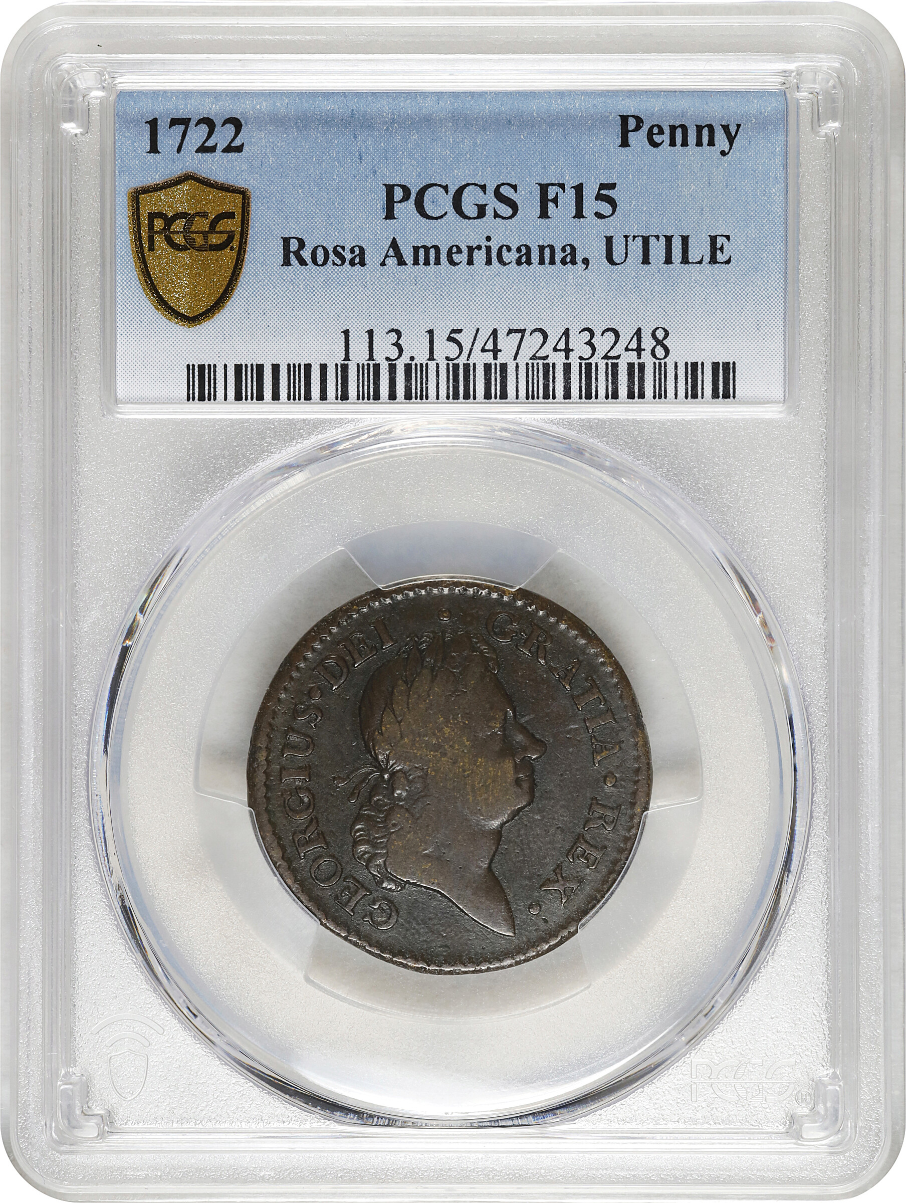 image for: 1722 Rosa Americana UTILEDULC 1P PCGS F15 BN