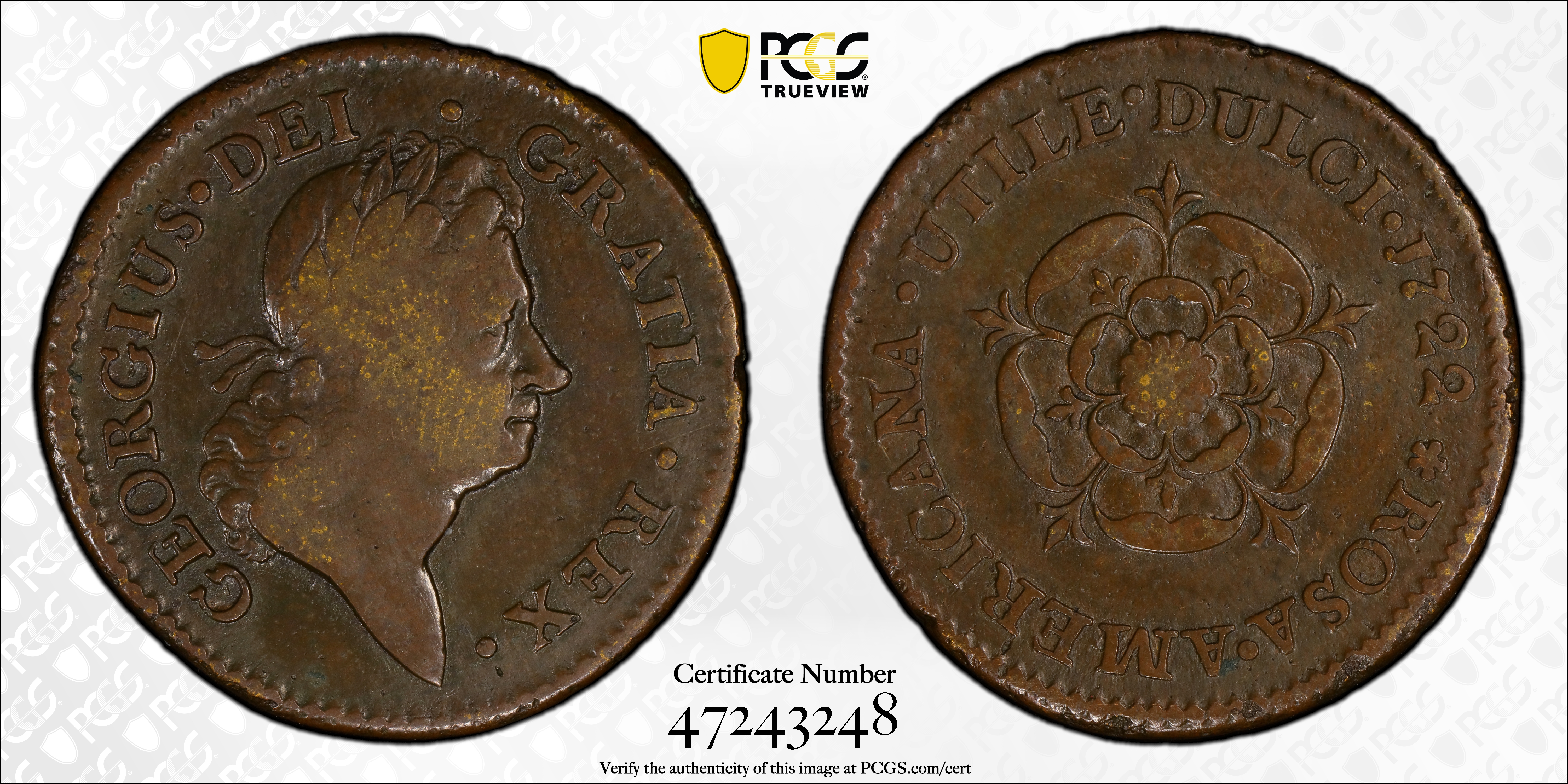 image for: 1722 Rosa Americana UTILEDULC 1P PCGS F15 BN