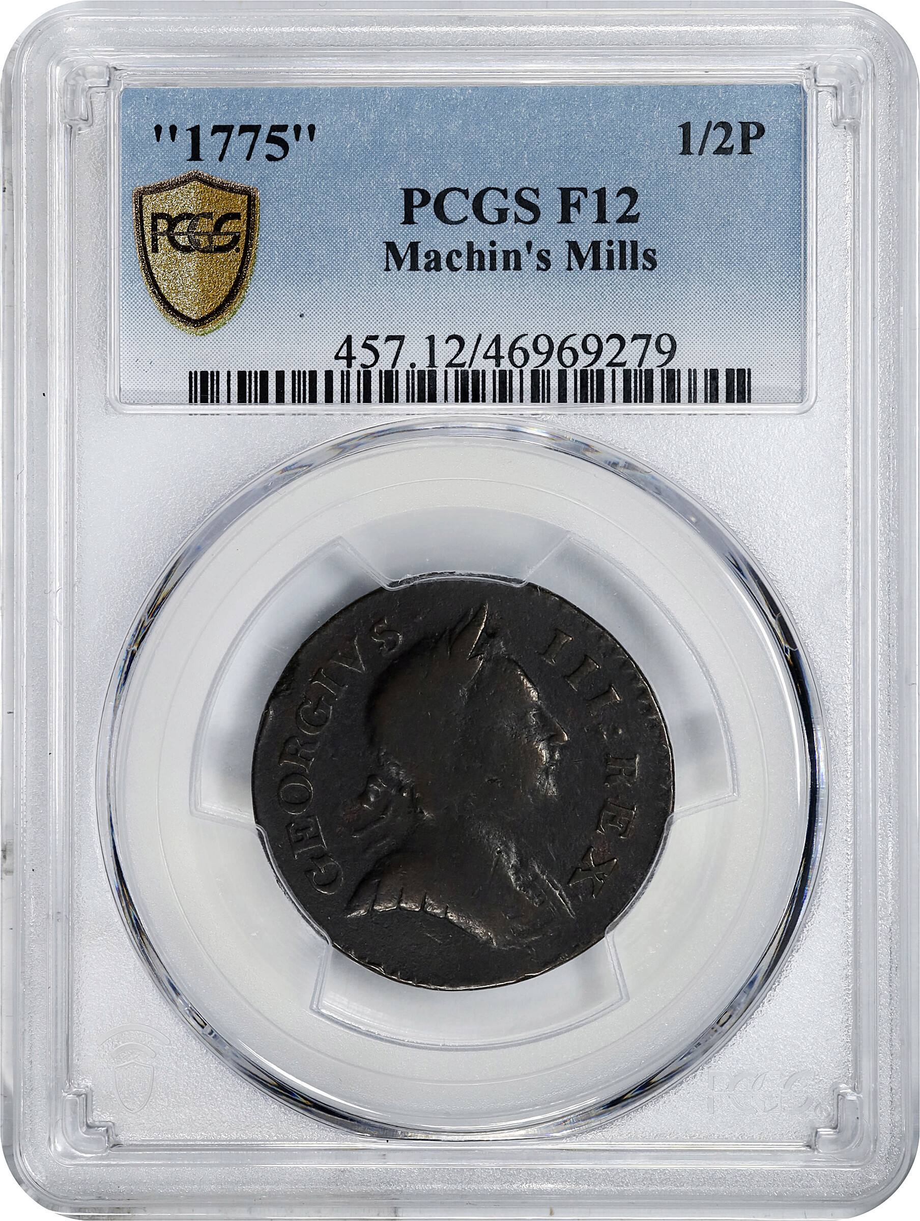 image for: 1775 Machins Mills 1/2 P PCGS F12 BN