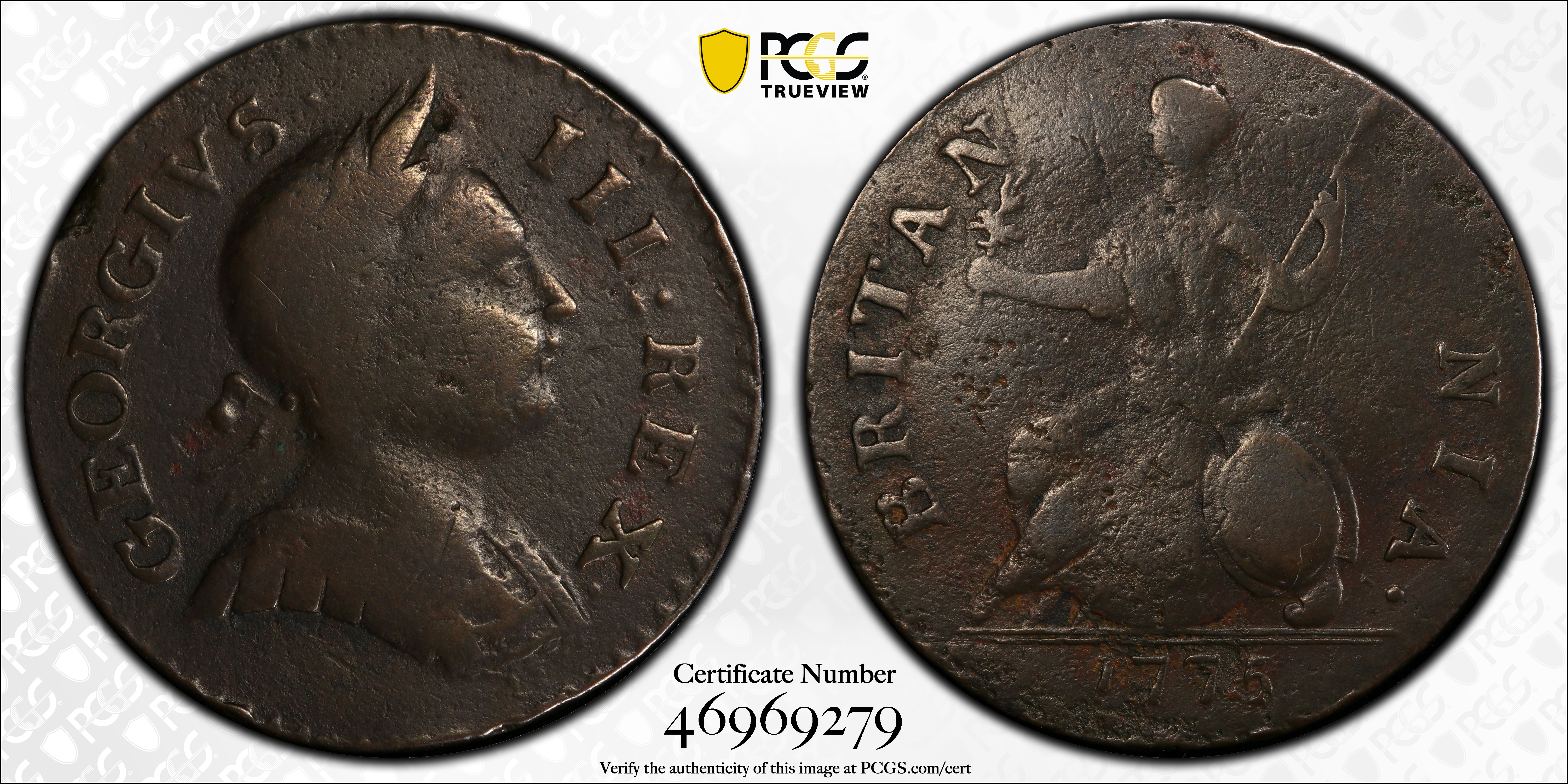 image for: 1775 Machins Mills 1/2 P PCGS F12 BN