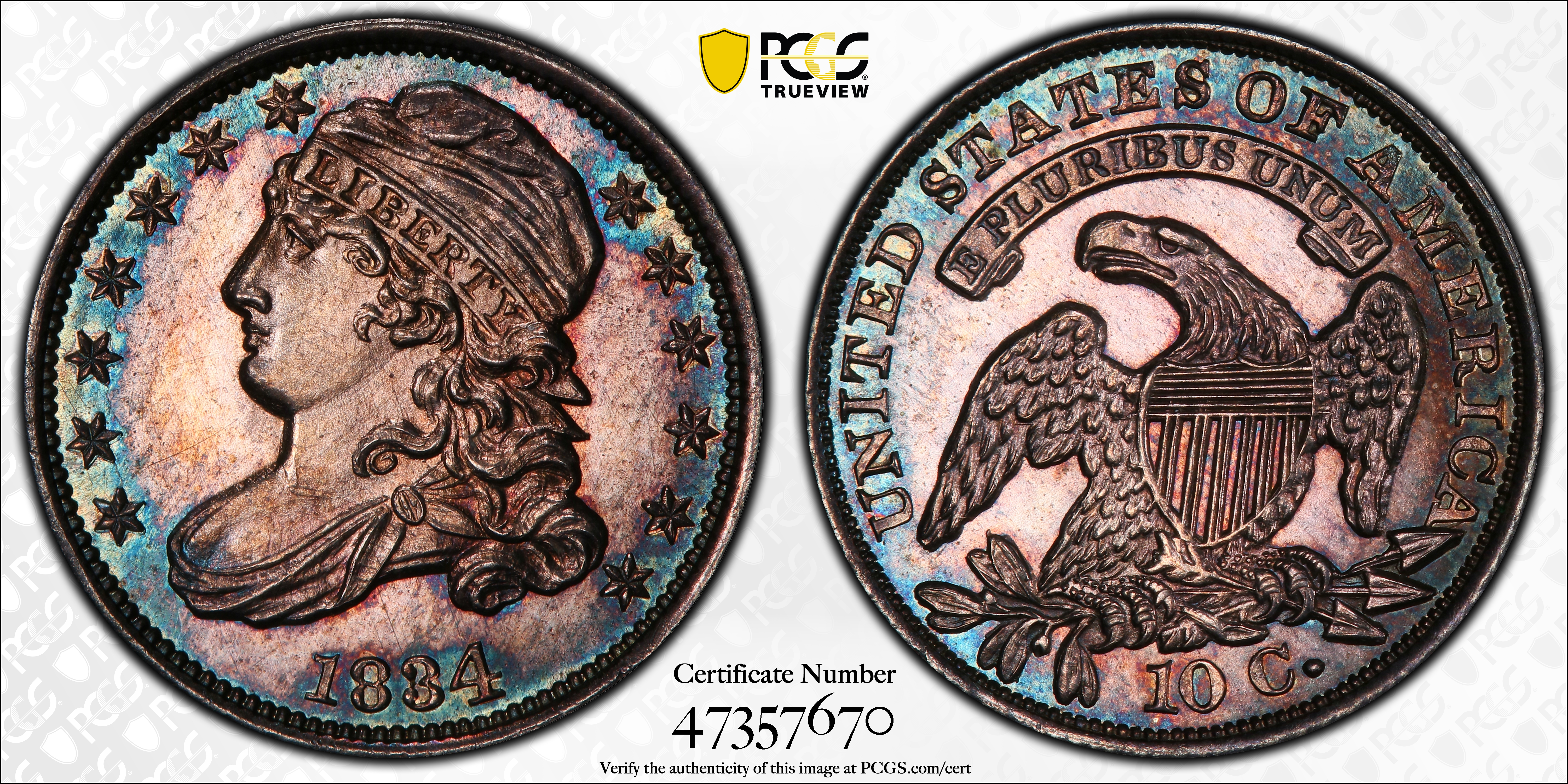 image for: 1834 10c PCGS PR64+