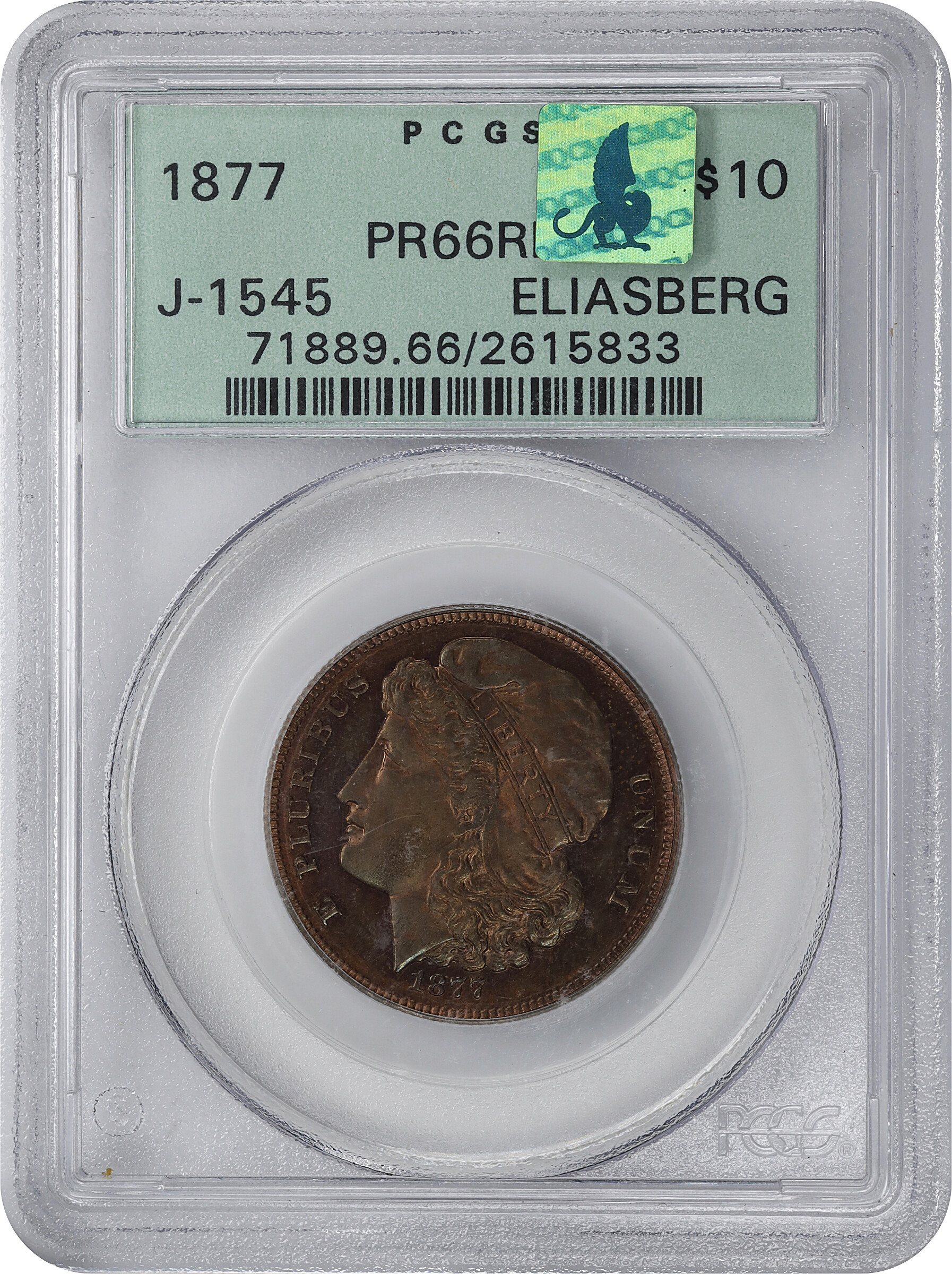 image for: 1877 J-1545 P$10 PCGS PR66 RB