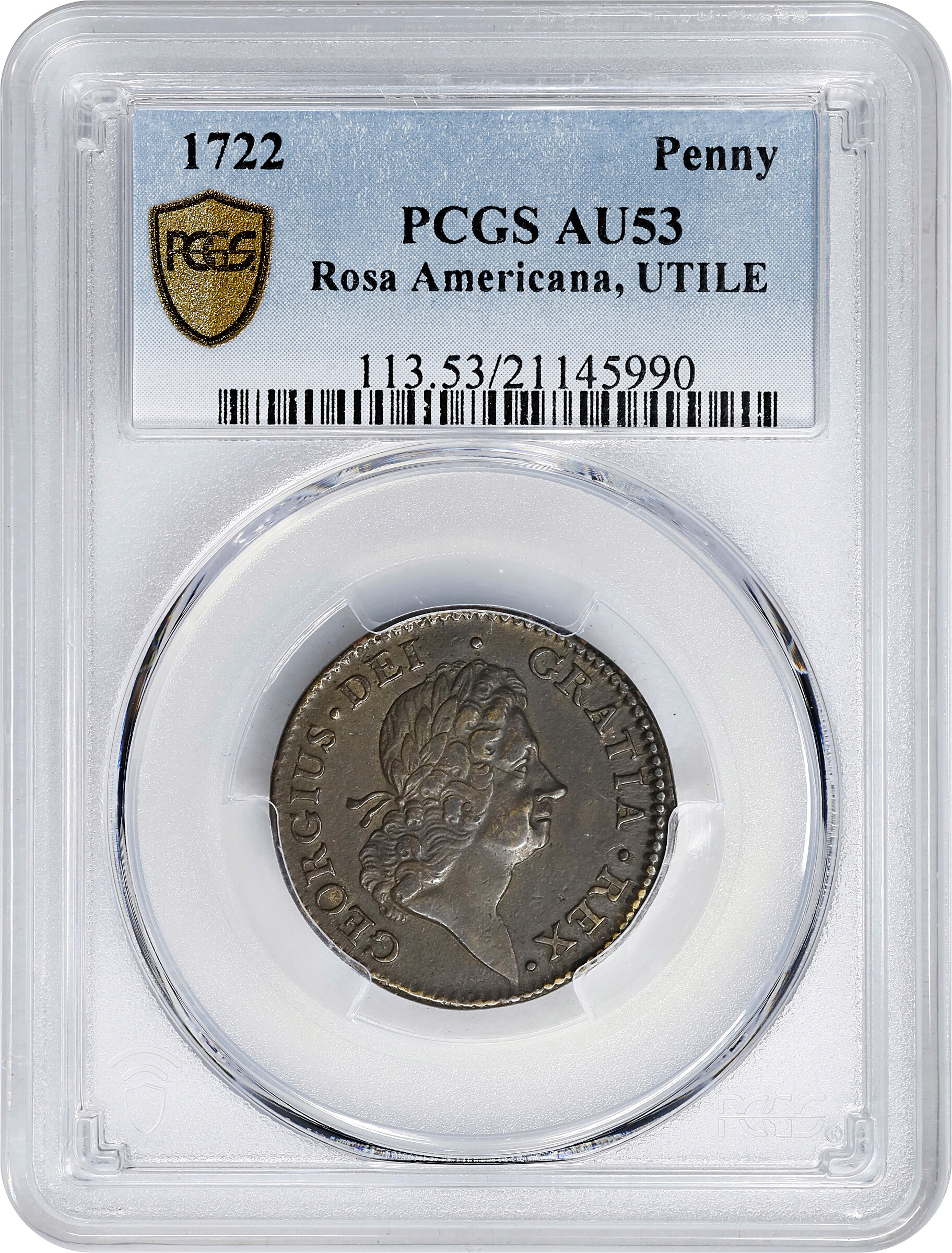 image for: 1722 Rosa Americana UTILEDULC 1P PCGS AU53 BN