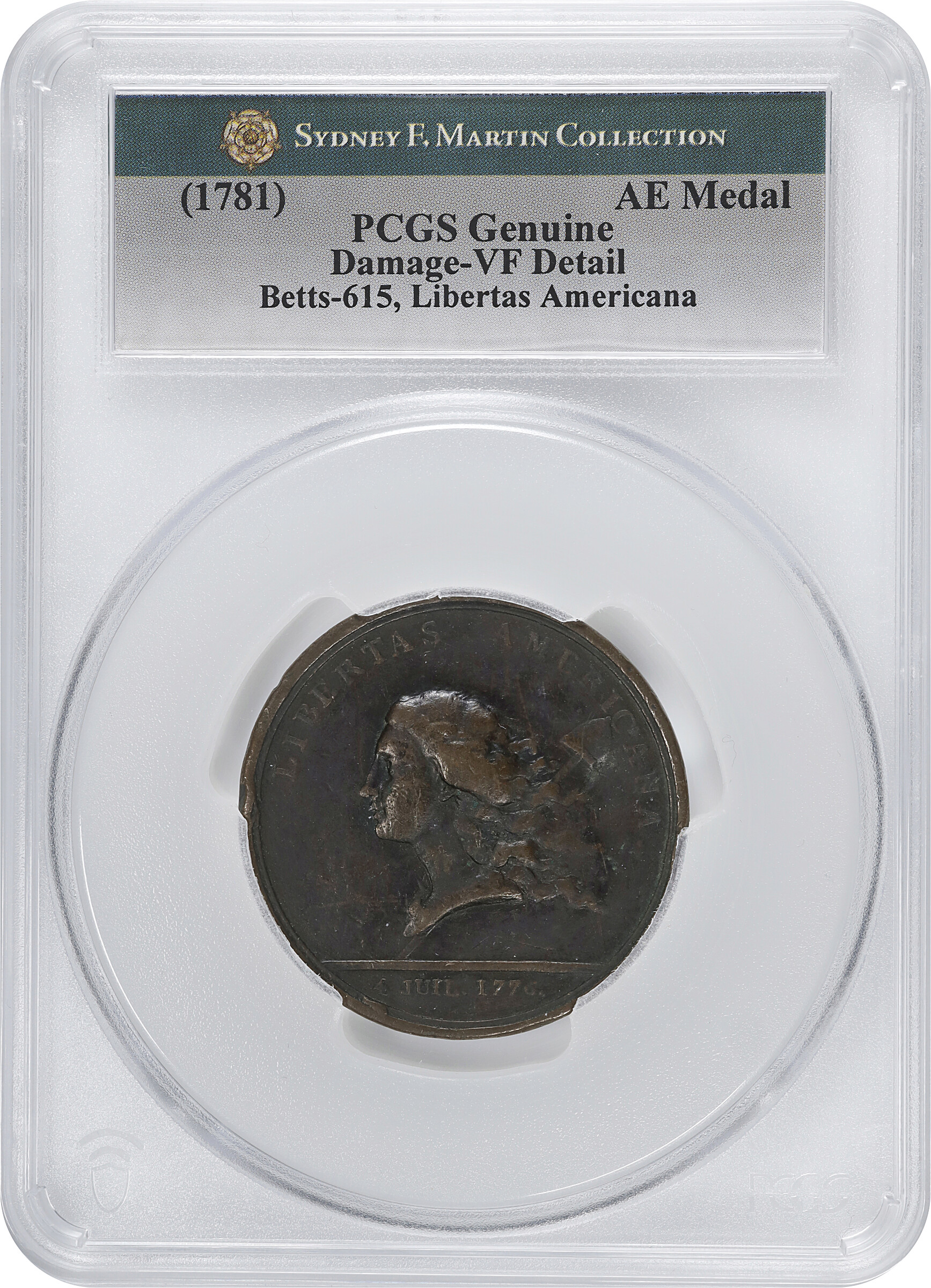 image for: "1781" (1783) Bronze Adams-Bentley 15, Betts-615 Libertas Americana Medal PCGS BN