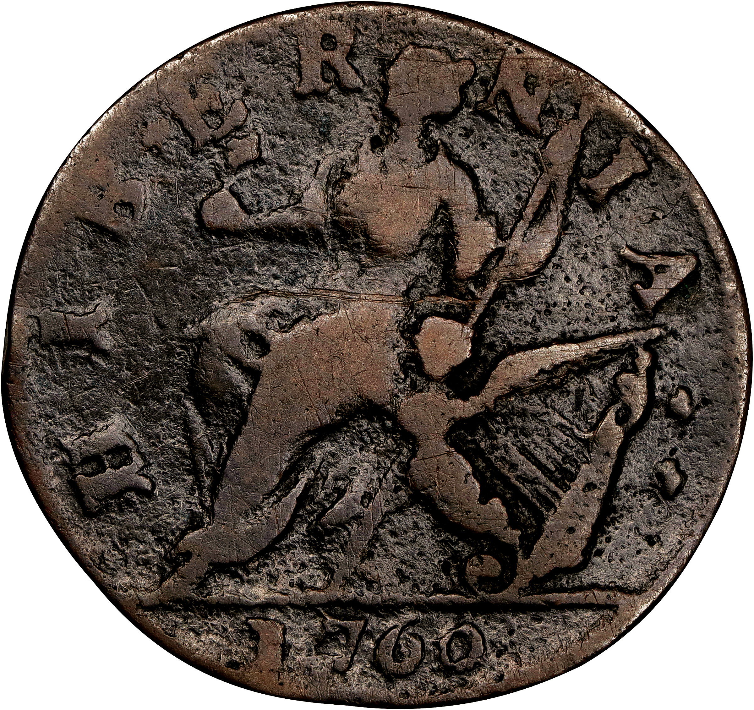 image for: 1760 Voce Populi 1/2 P PCGS F12 BN