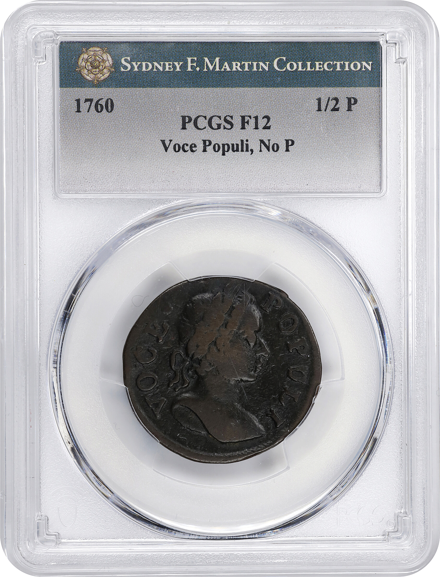 image for: 1760 Voce Populi 1/2 P PCGS F12 BN