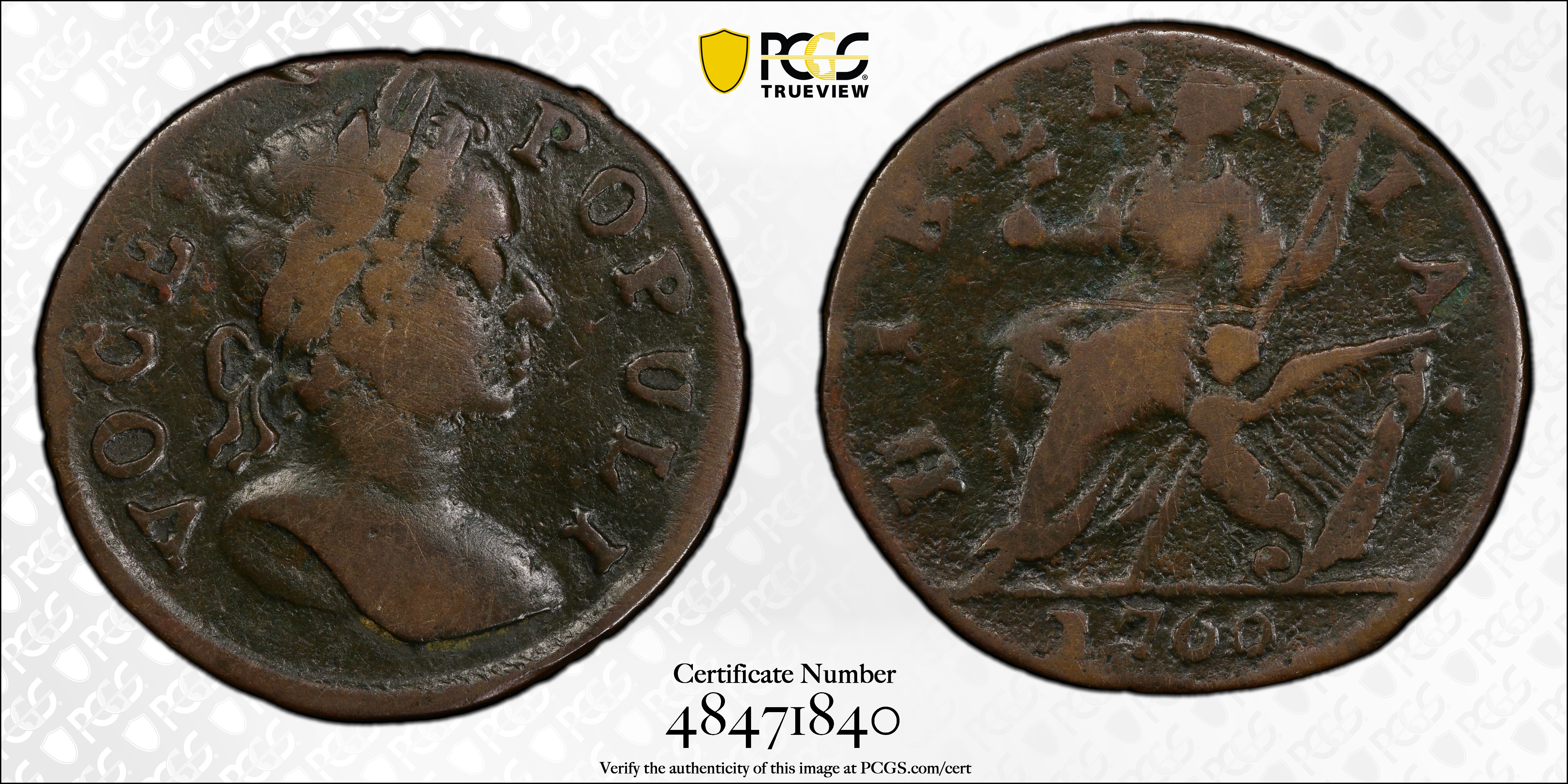 image for: 1760 Voce Populi 1/2 P PCGS F12 BN