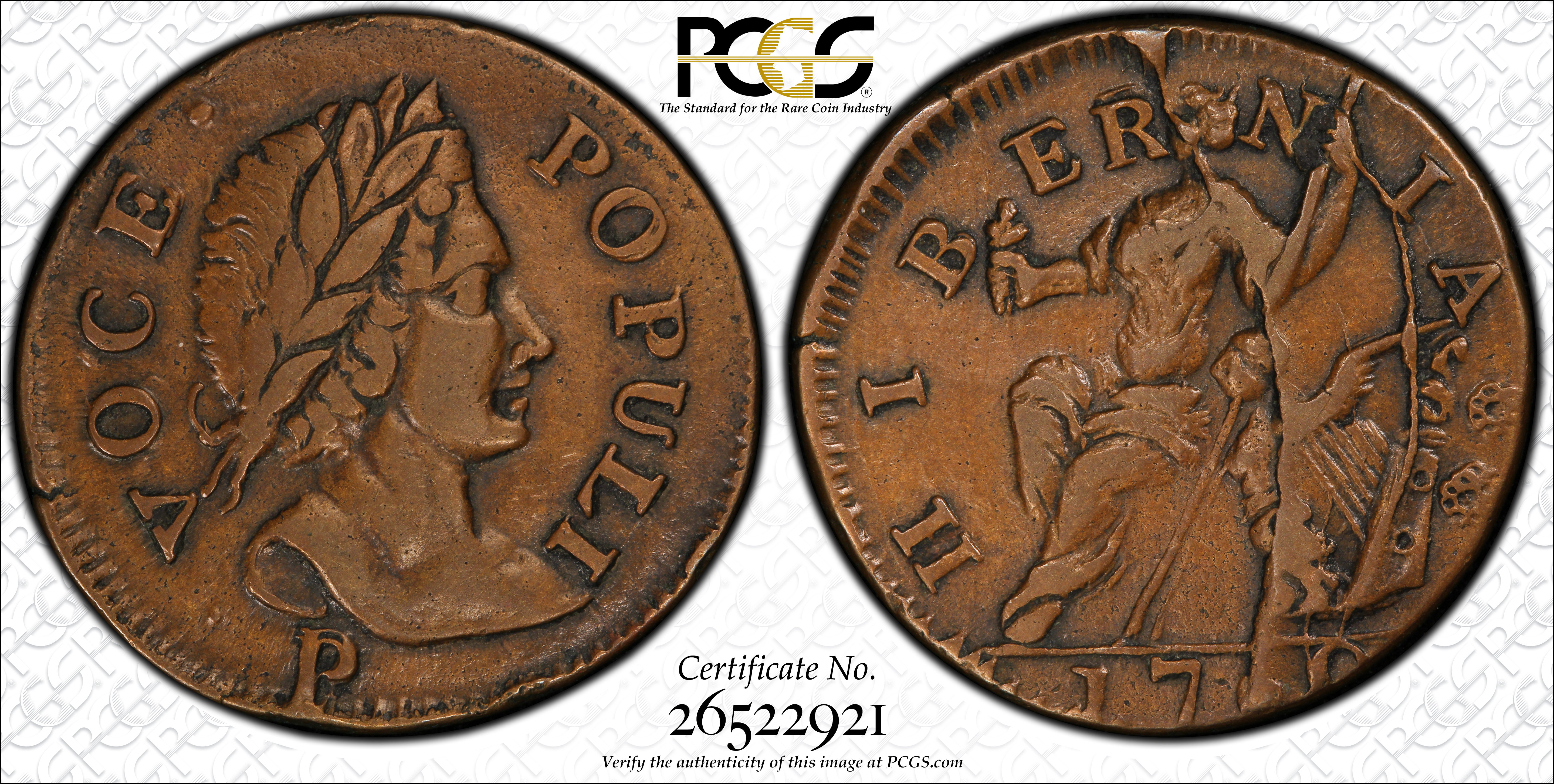 image for: 1760 Voce Populi P Below 1/2 P PCGS XF45 BN