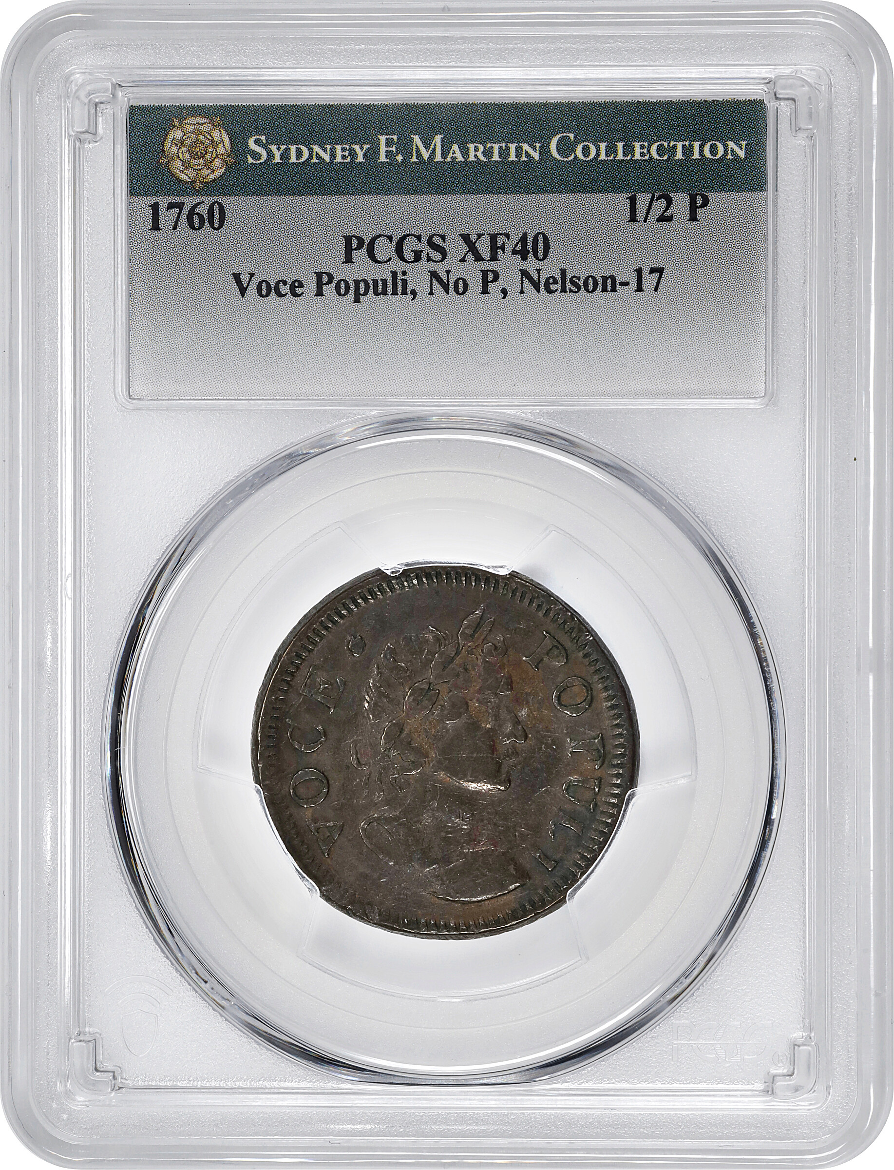 image for: 1760 Voce Populi 1/2 P PCGS XF40 BN