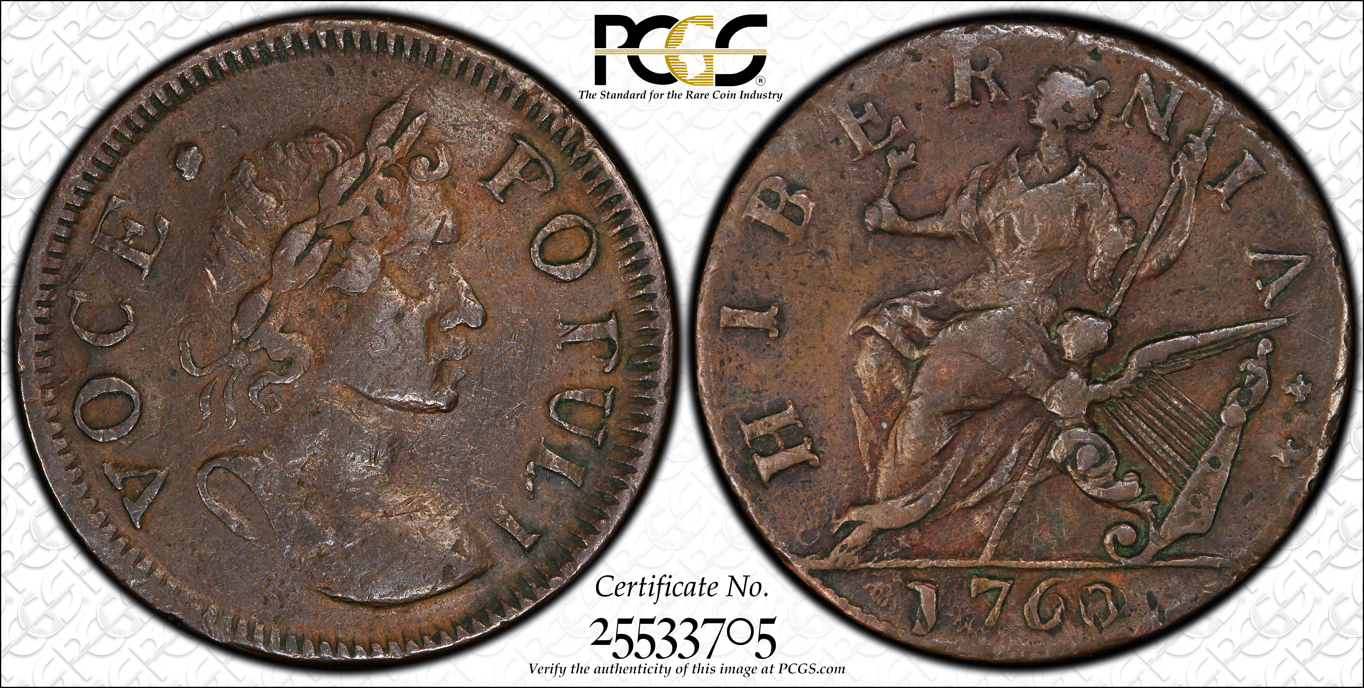 image for: 1760 Voce Populi 1/2 P PCGS XF40 BN
