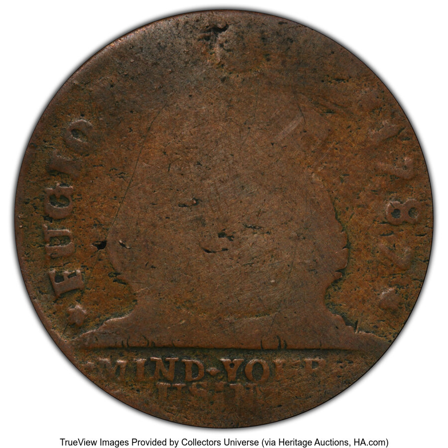 1787 CENT Fugio Cent, STATES UNITED, 4 Cinquefoils, Pointed Rays, AG3 PCGS. PCGS Population: (14/1902 and 0/17+). NGC Cens...