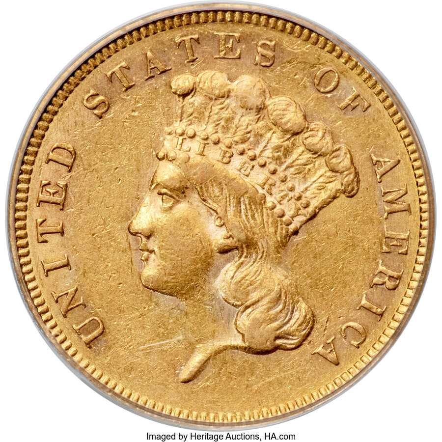 1862 $3 AU55 CAC thumbnail 2