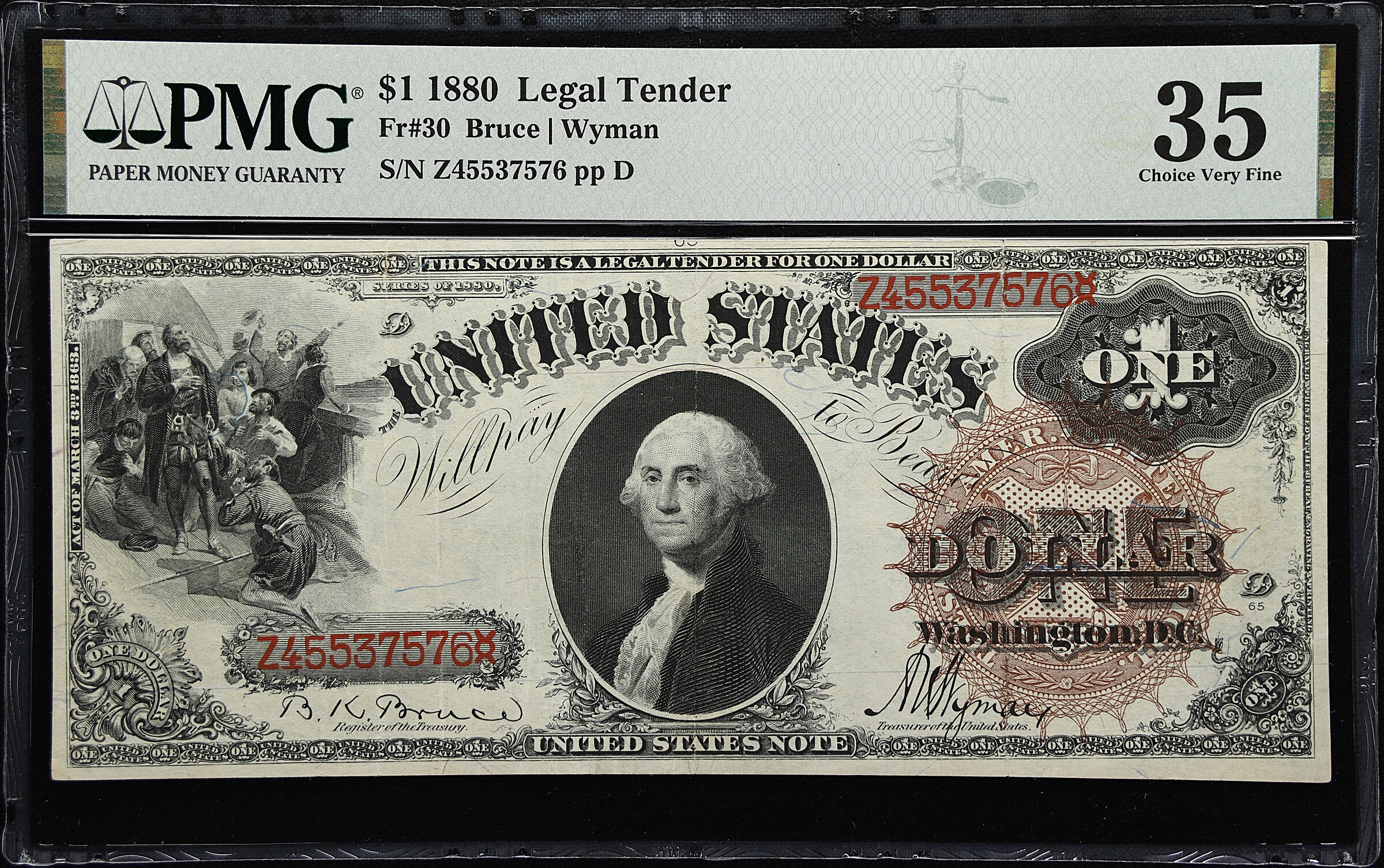 Fr. 30. 1880 $1 Legal Tender Note. PMG Choice Very Fine 35.