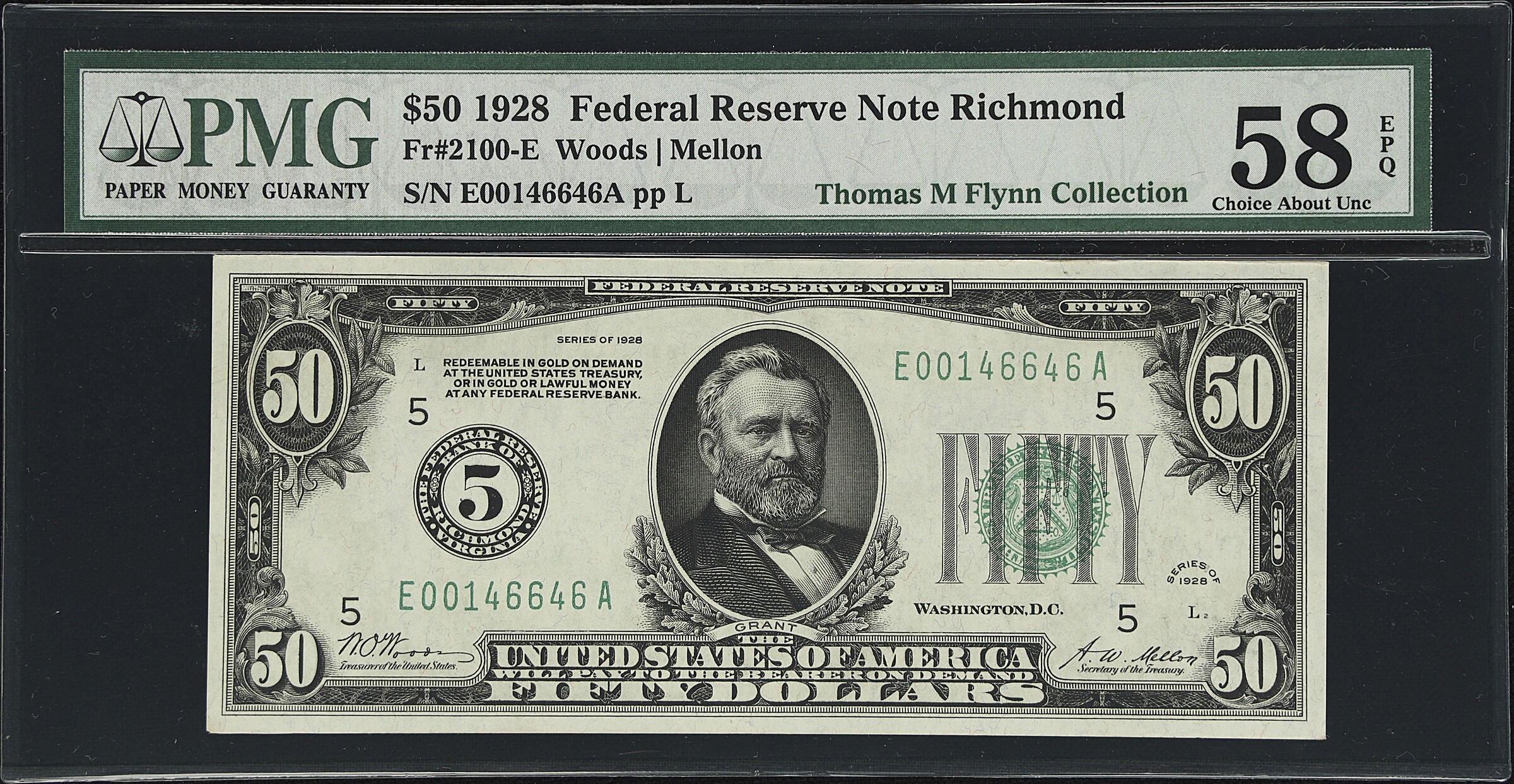 Fr. 2100-E. 1928 $50 Federal Reserve Note. Richmond. PMG Choice About Uncirculated 58 EPQ.