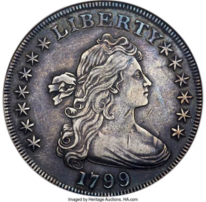 image for: 1799 $1 7x6 Stars, B-21, BB-169, R.3, XF45 ANACS....