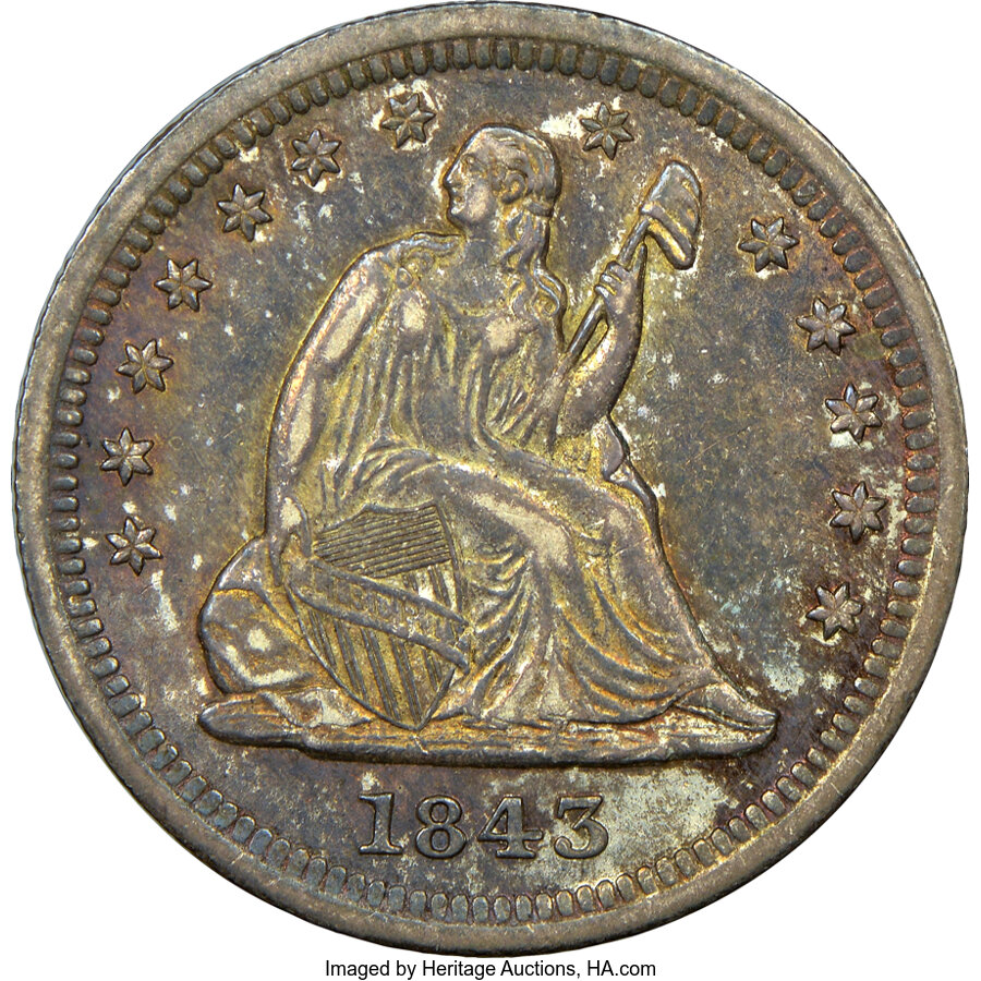 valuableページ 1843-O Liberty Seated Quarter - XF Details, Rim Damage