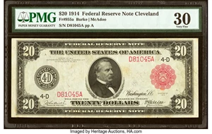 image for: Fr. 955a $20 1914 Red Seal Federal Reserve Note PMG Very Fine 30....