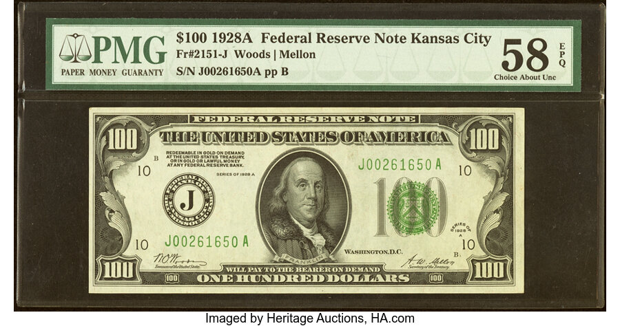 Fr. 2151-J $100 1928A Federal Reserve Note. PMG Choice About Unc 58 EPQ....