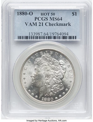 image for: 1880-O $1 Checkmark, VAM-21, MS64 PCGS. A Hot 50 Variety. PCGS Population: (8/0). NGC Census: (0/0). MS64....