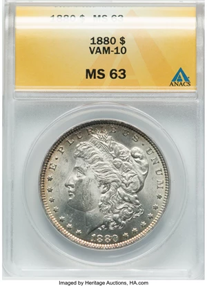 image for: 1880 $1 VAM-10 MS63 ANACS....
