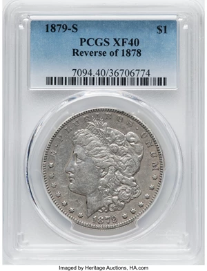 image for: 1879-S $1 Reverse of 1878, VAM-34A, XF40 PCGS. A Top 100 Variety. PCGS Population: (61/4669). NGC Census: (39/2487). CDN: $...
