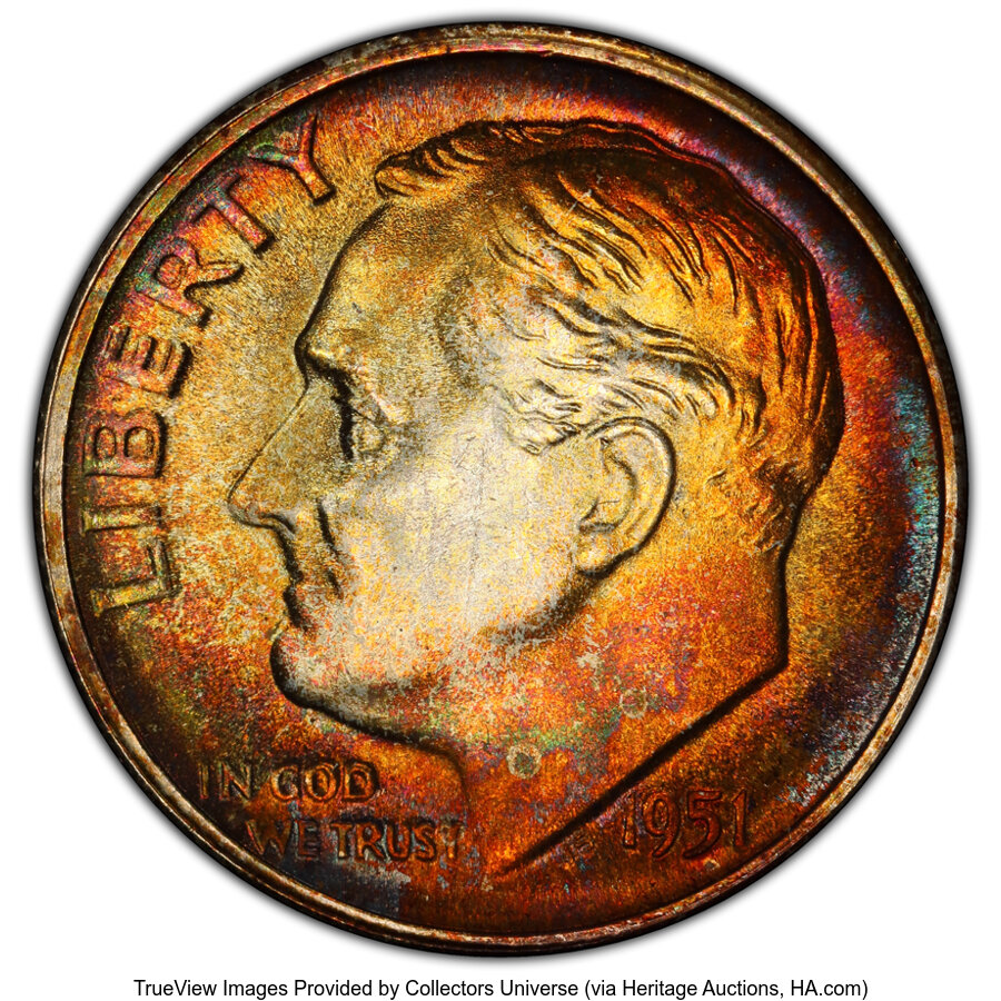 1951-S 10C MS68 Full Bands PCGS. PCGS Population: (16/0 and 0/0+). NGC Census: (11/0 and 0/0+). CDN: $1,000 Whsle. Bid for ...