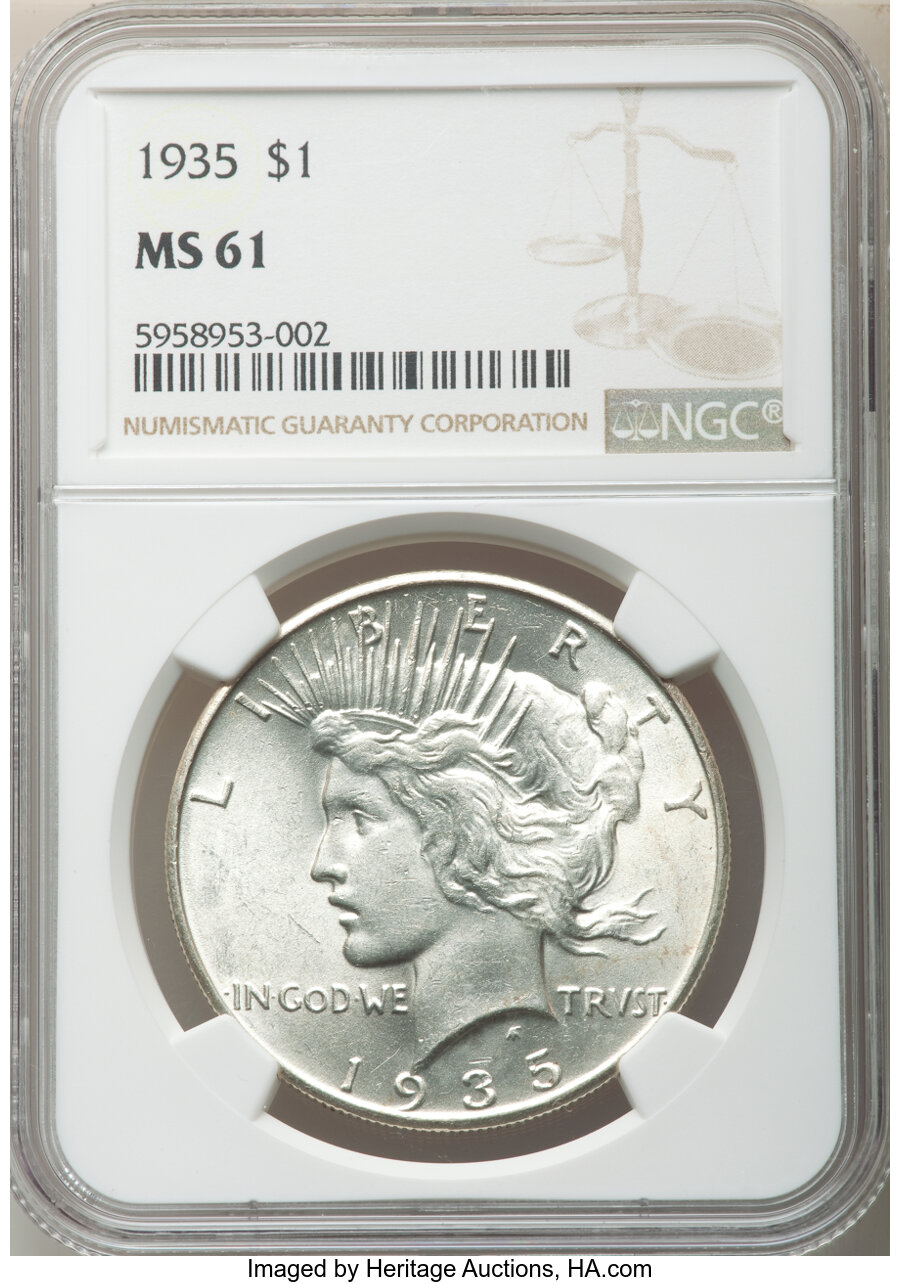 1935 $1 MS61 NGC. NGC Census: (566/7563). PCGS Population: (270/9911). CDN: $125 Whsle. Bid for NGC/PCGS MS61. Mintage 1,57...