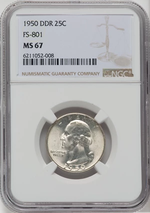 image for: 1950 25C Doubled Die Reverse, FS-801, MS67 NGC. NGC Census: (17/0). PCGS Population: (9/0). MS67. ...