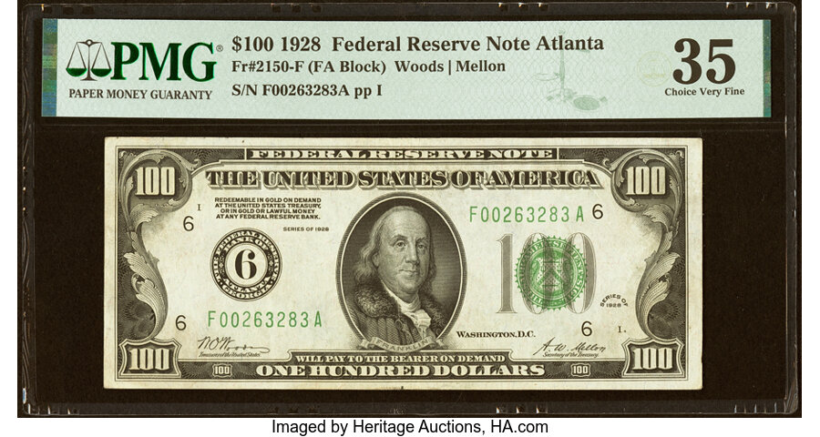 Fr. 2150-F $100 1928 Federal Reserve Note. PMG Choice Very Fine 35....