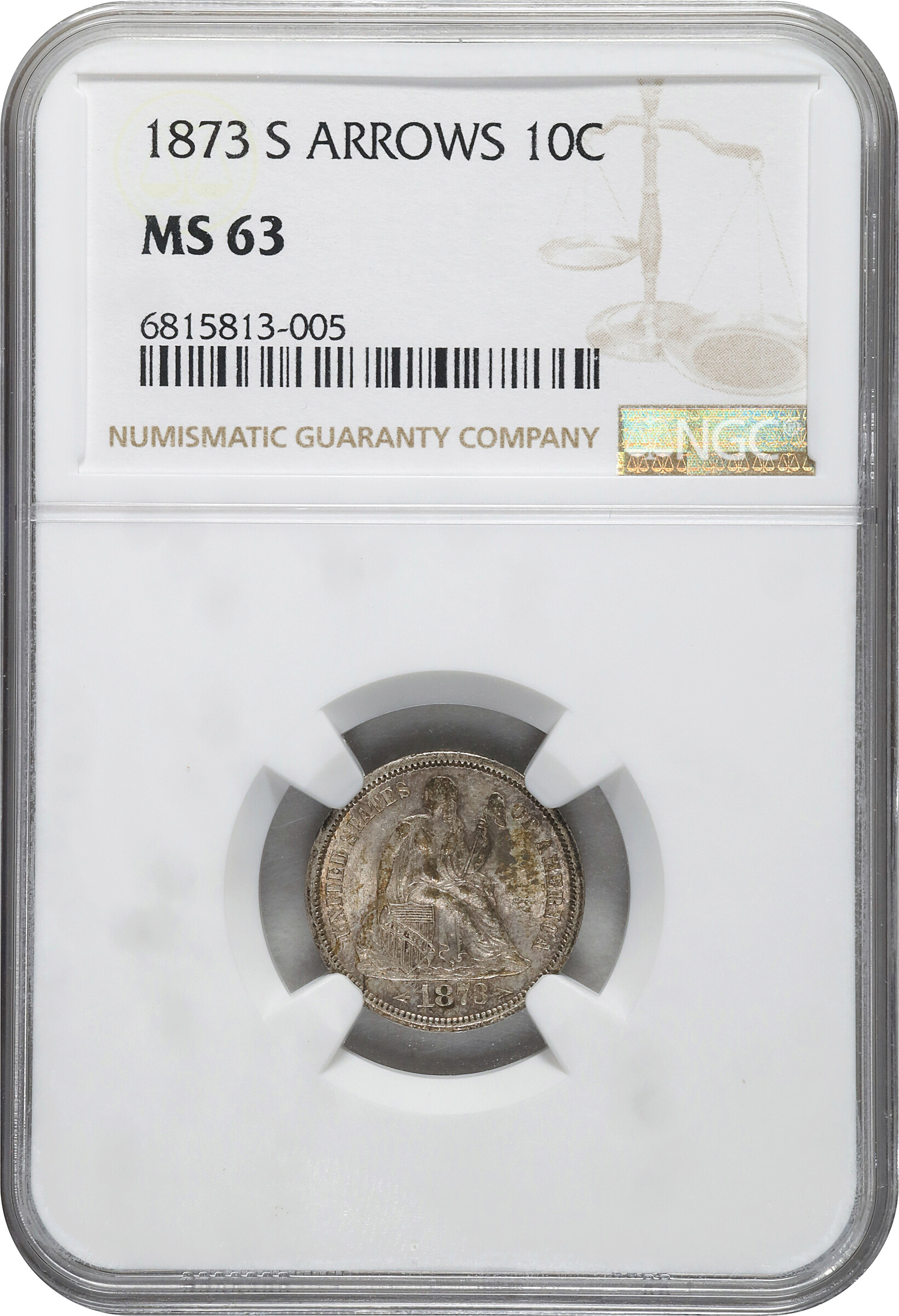1873-S 10c Arrows MS63 thumbnail 3