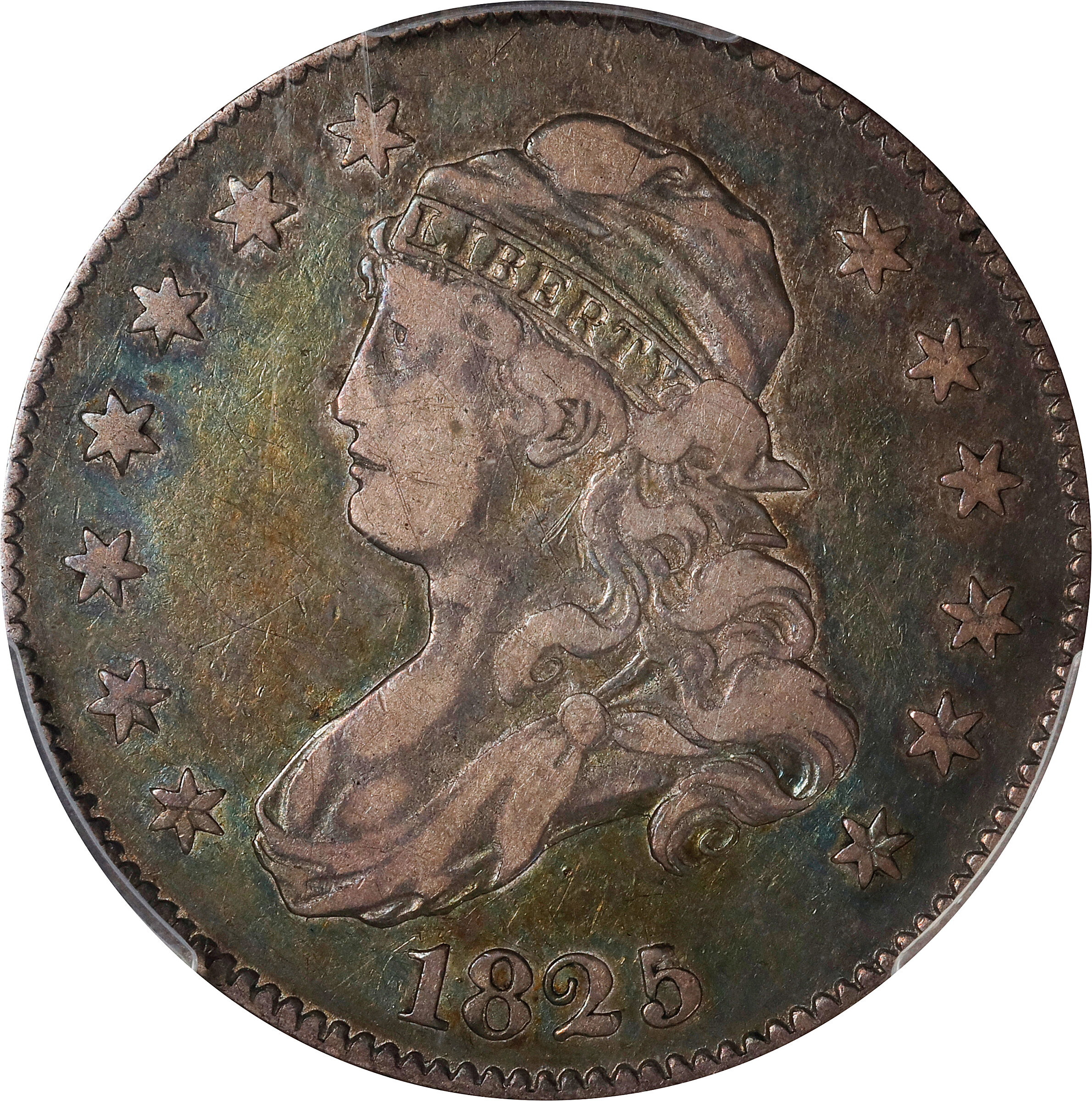 1825/4/(2) Capped Bust Quarter. B-2. Rarity-2. VF-30 (PCGS).