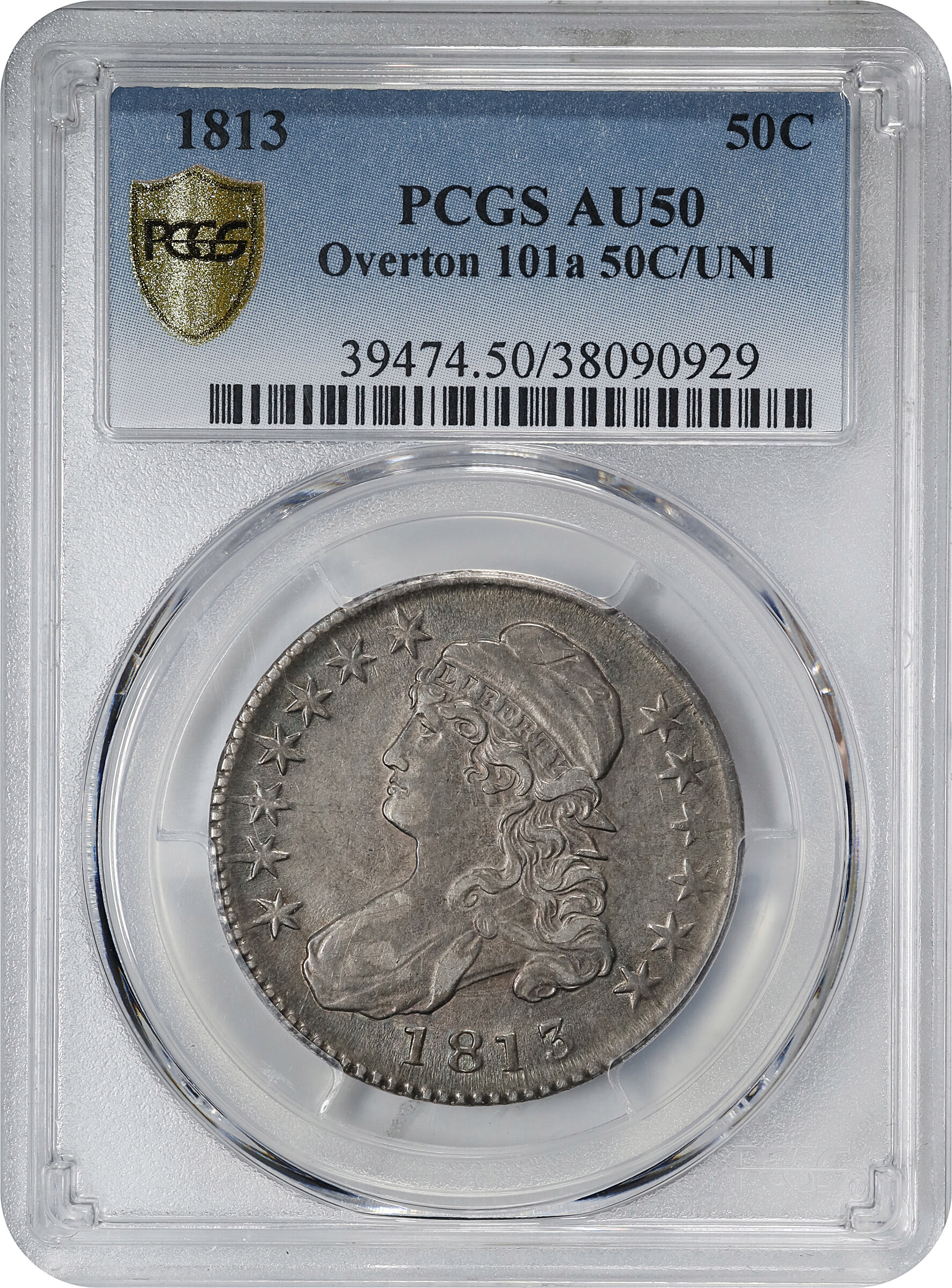 1813 50c 50C/UNI, O-101a AU50 CAC thumbnail 3