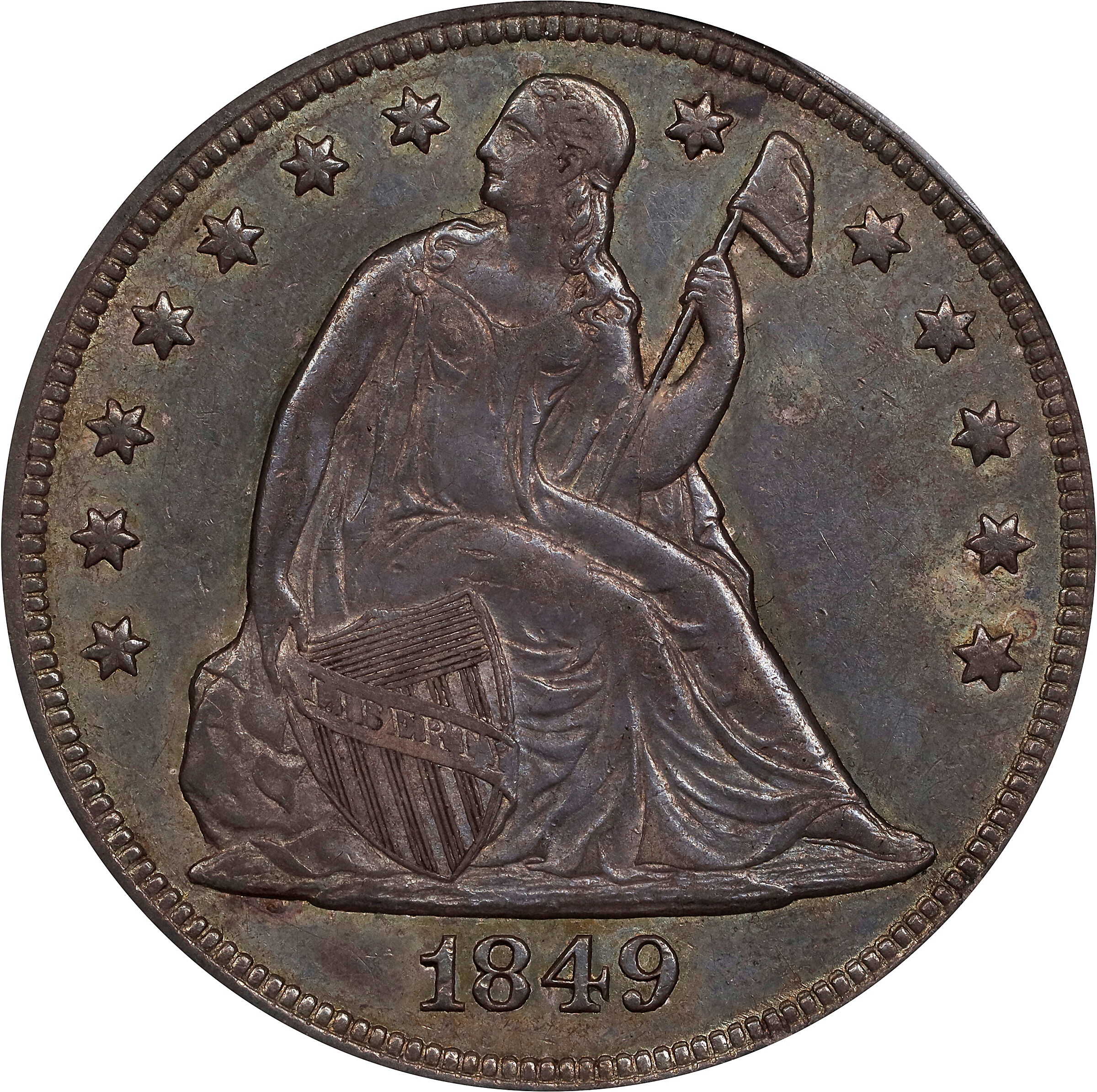1849 Liberty Seated Silver Dollar. OC-1. Rarity-1. AU-50 (PCGS).