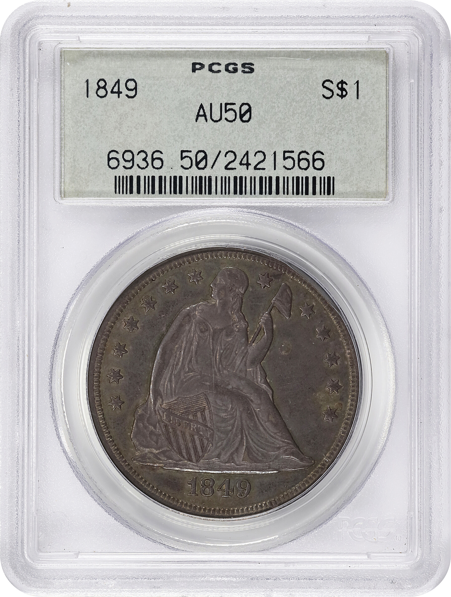 1849 $1 AU50 CAC thumbnail 3