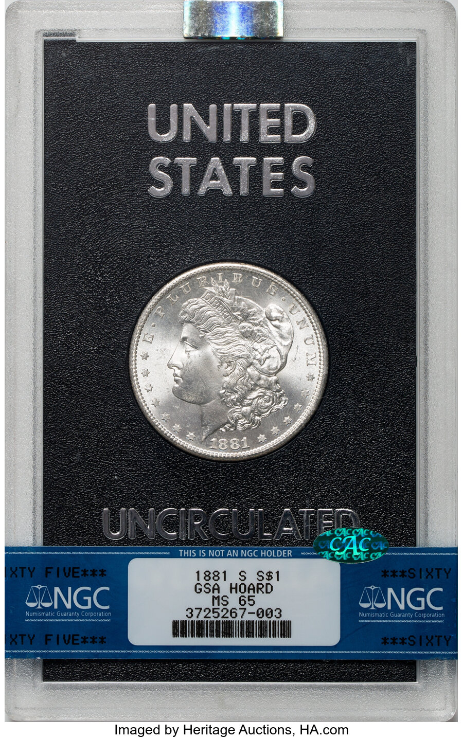 1881-S $1 GSA MS65 NGC. CAC. NGC Census: (32/26). PCGS Population: (0/2). CDN: $800 Whsle. Bid for NGC/PCGS MS65. Mintage 1...